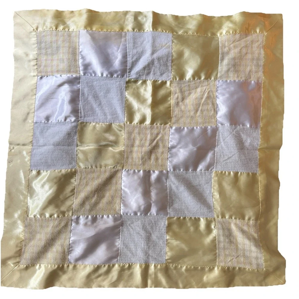 Tykes Carters Baby Silky Satin Security Blanket Square Yellow White Patchwork